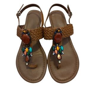 Nicole Tan Sandals with Braided Strap & Beads